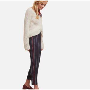 Anthro Ett:wa Navy Pinstriped Trouser with Red Piping Detail - Size XS